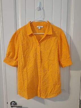 Chico's  Bright Tangerine Eyelet Button-Down Shirt